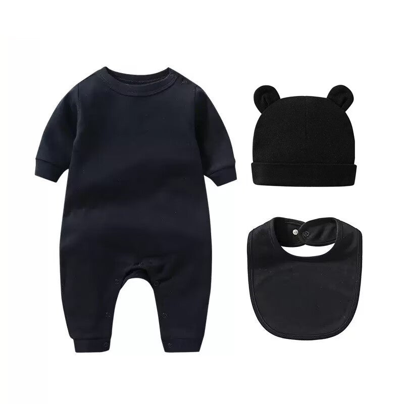 Kids baby Jumpsuits clothes and hat and bib