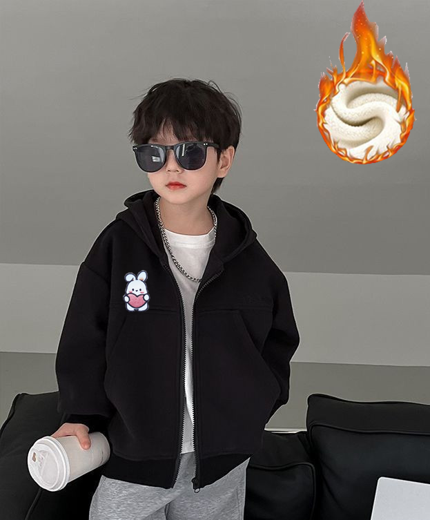 Boy Girl Hoodie Jacket Thicken Cute Plus Velvet Clothes